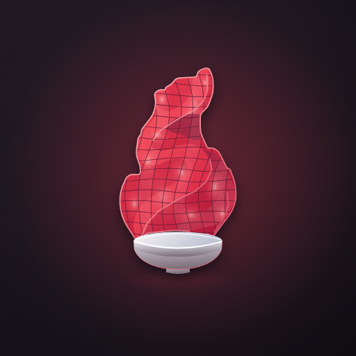 Juchify app icon: a red glass flame on a warm charcoal background